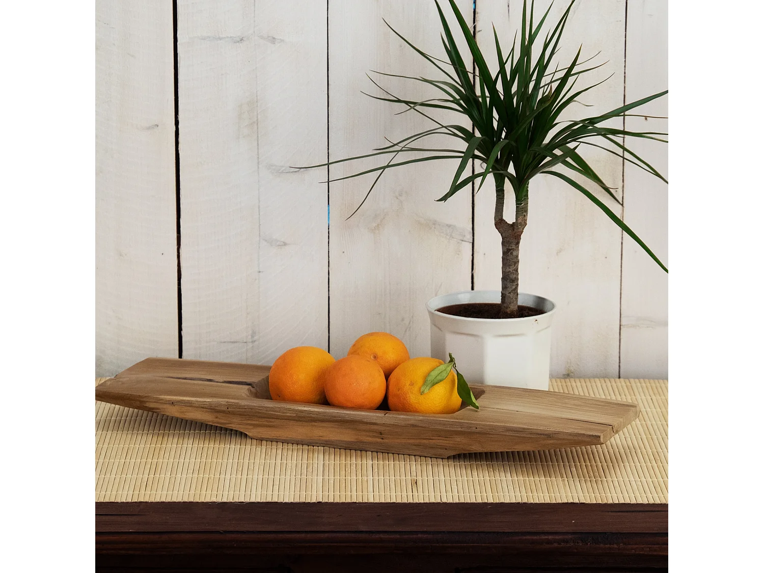 DEKO SCHALE Barco 50 Teak Wurzelholz massiv, mit Griff, geschnitztes Unikat naturfarben