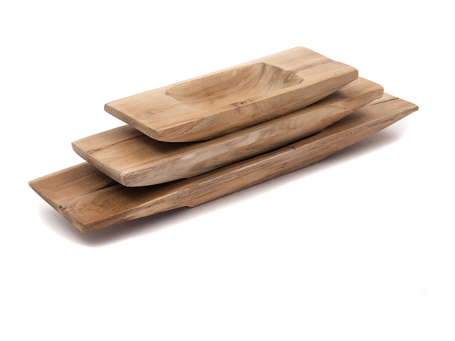 DEKO SCHALE Barco 50 Teak Wurzelholz massiv, mit Griff, geschnitztes Unikat naturfarben