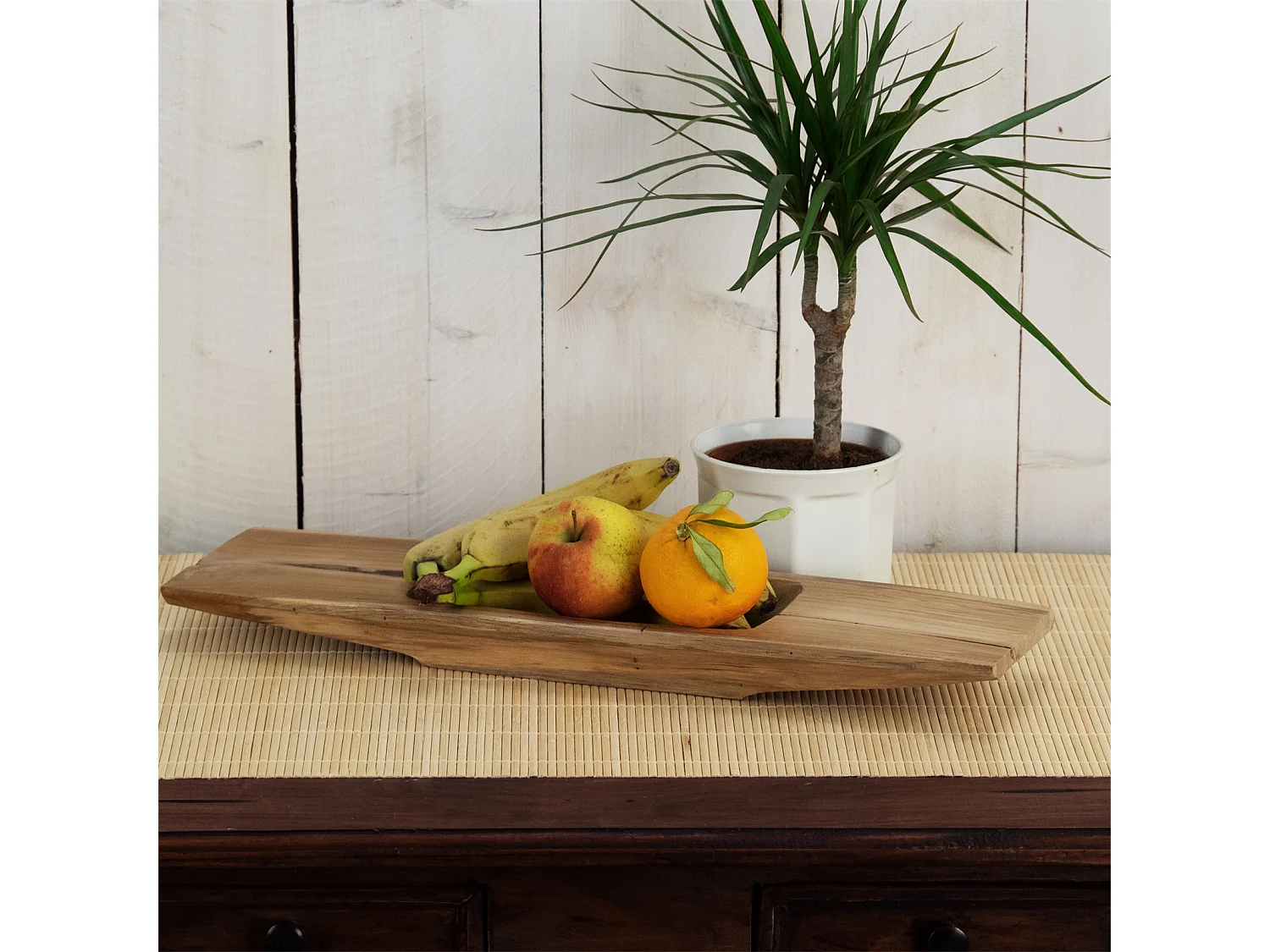 DEKO SCHALE Barco 40 Teak Wurzelholz massiv, mit Griff, geschnitztes Unikat naturfarben