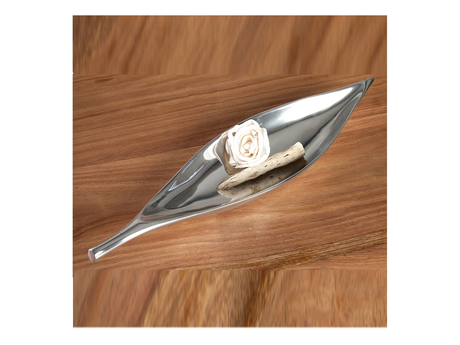 BOL DÉCORATIF Feuille courte 40 cm, Aluminium argent brillant