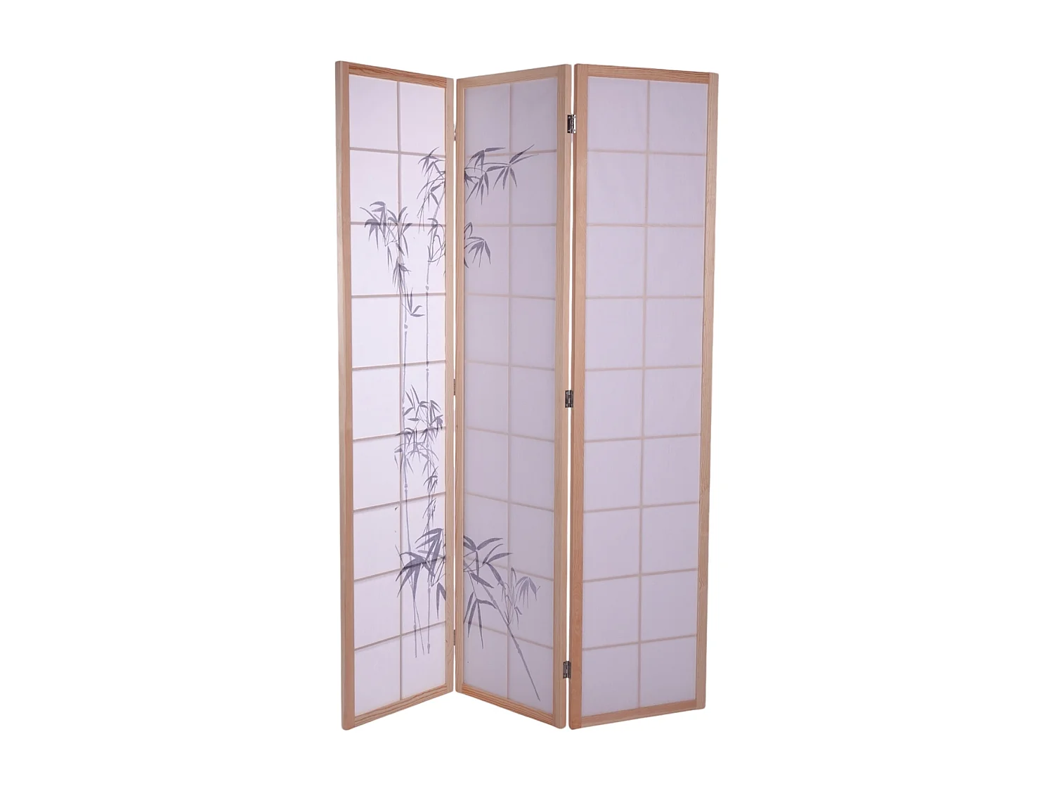 PARAVENT Asie Papier de riz avec motif de bambou blanc-brun clair