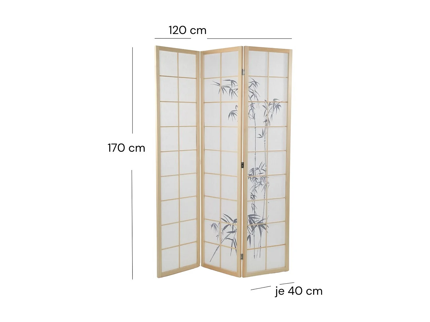 PARAVENT Asie Papier de riz avec motif de bambou blanc-brun clair