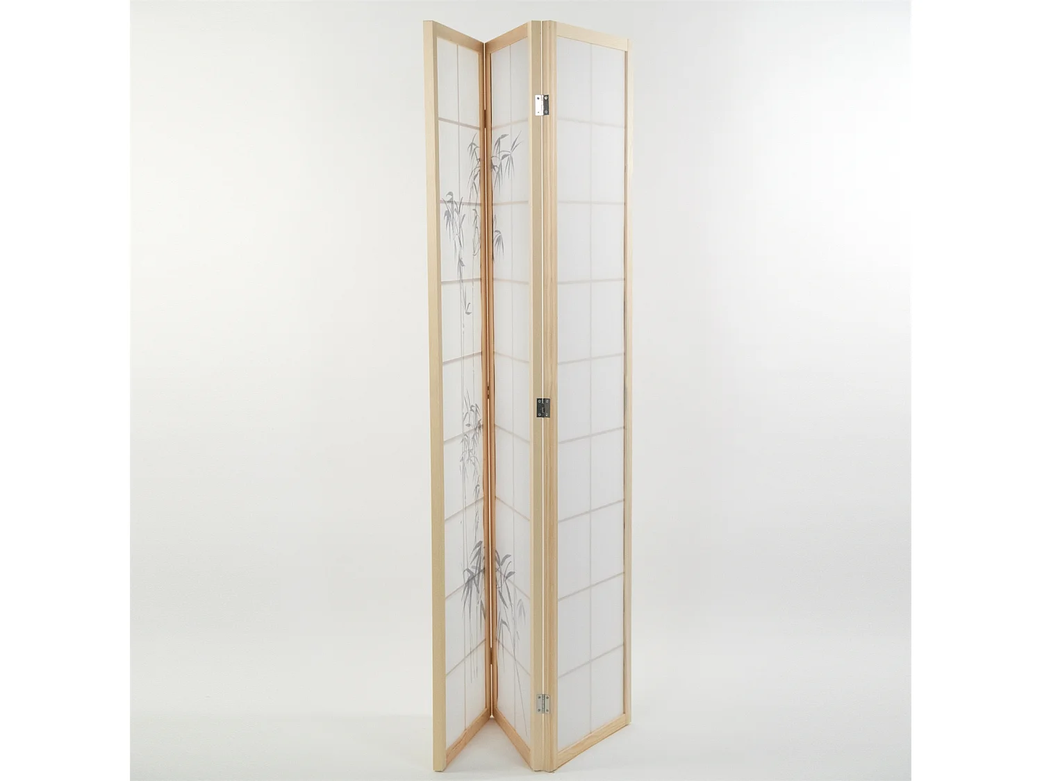 PARAVENT Asie Papier de riz avec motif de bambou blanc-brun clair