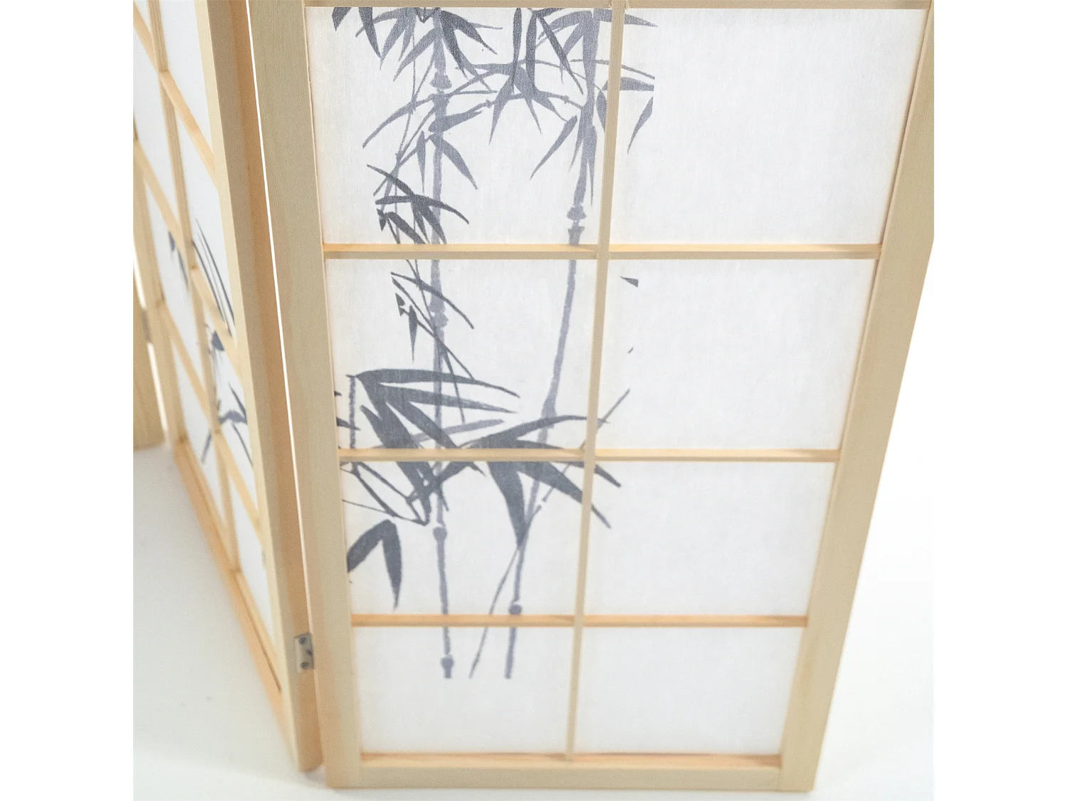 PARAVENT Asie Papier de riz avec motif de bambou blanc-brun clair