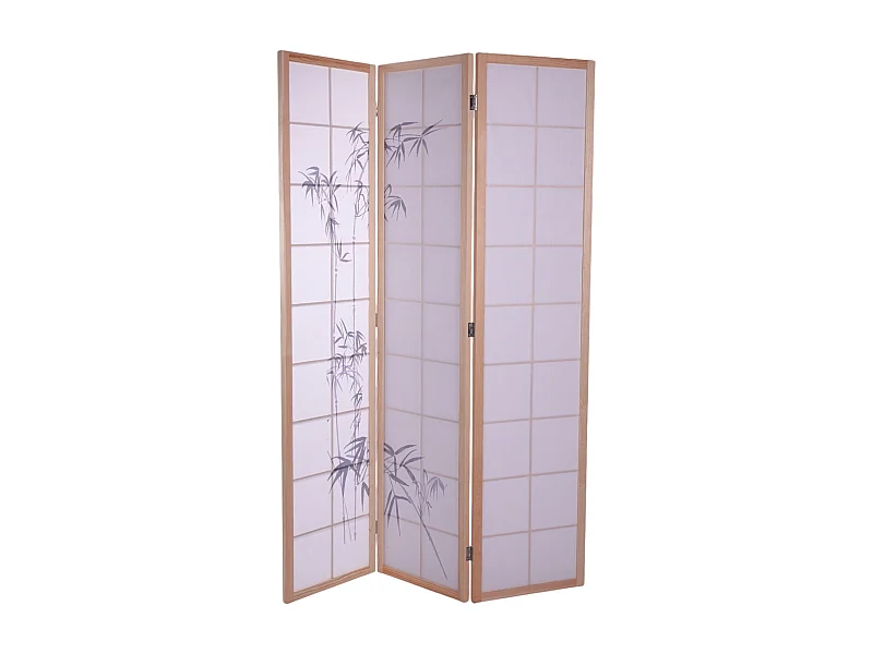PARAVENT Asie Papier de riz avec motif de bambou blanc-brun clair