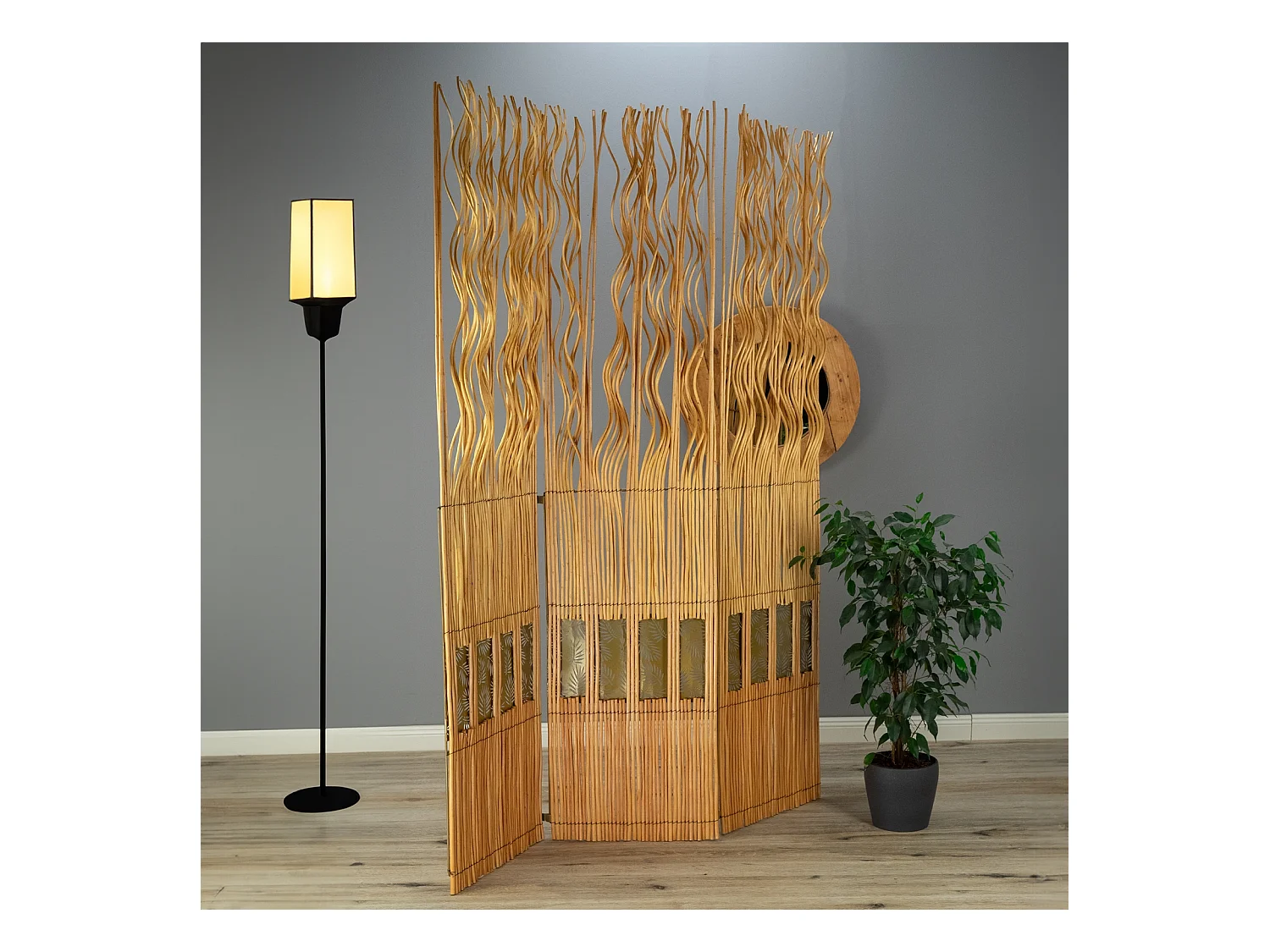 RAUMTEILER Oase  3-tlg. 170x120 cm, Weidenholz gewellt honigfarben