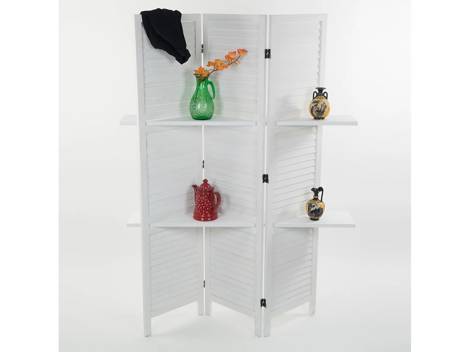 PARAVENT Cottage II  3-pièces Bois, avec 2 étagères weiß