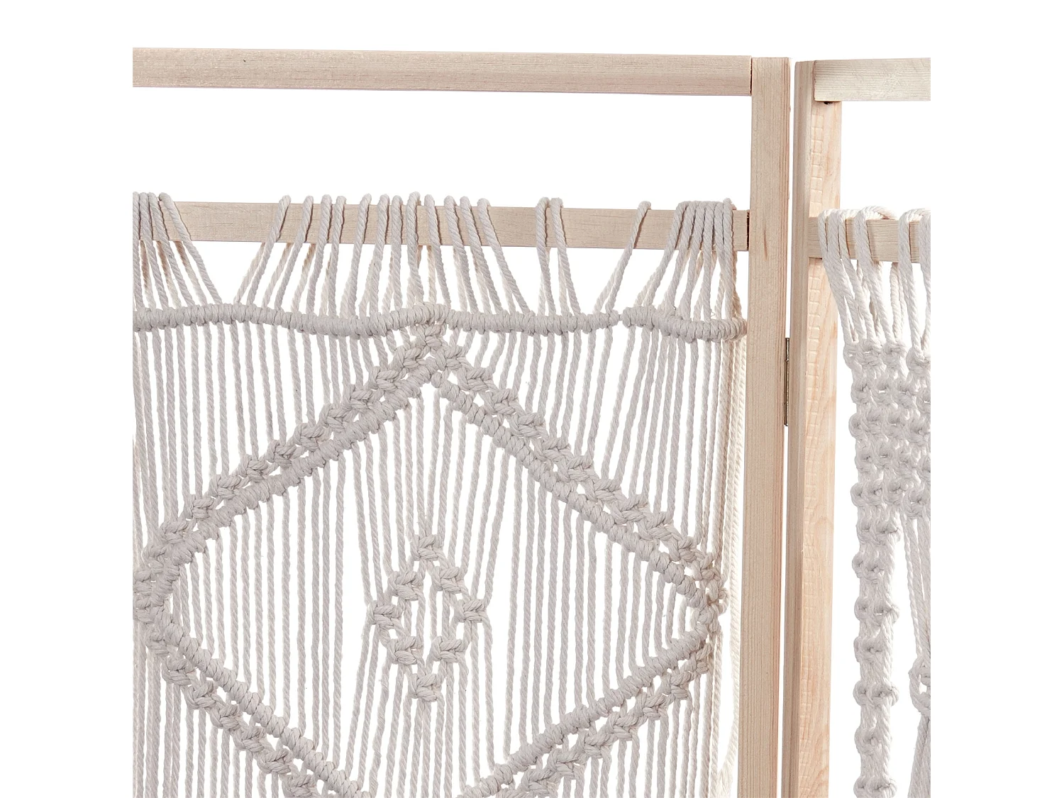 PARAVENT Boho 3 pièces. 166x123 cm, avec nouage en macramé couleurs naturelles