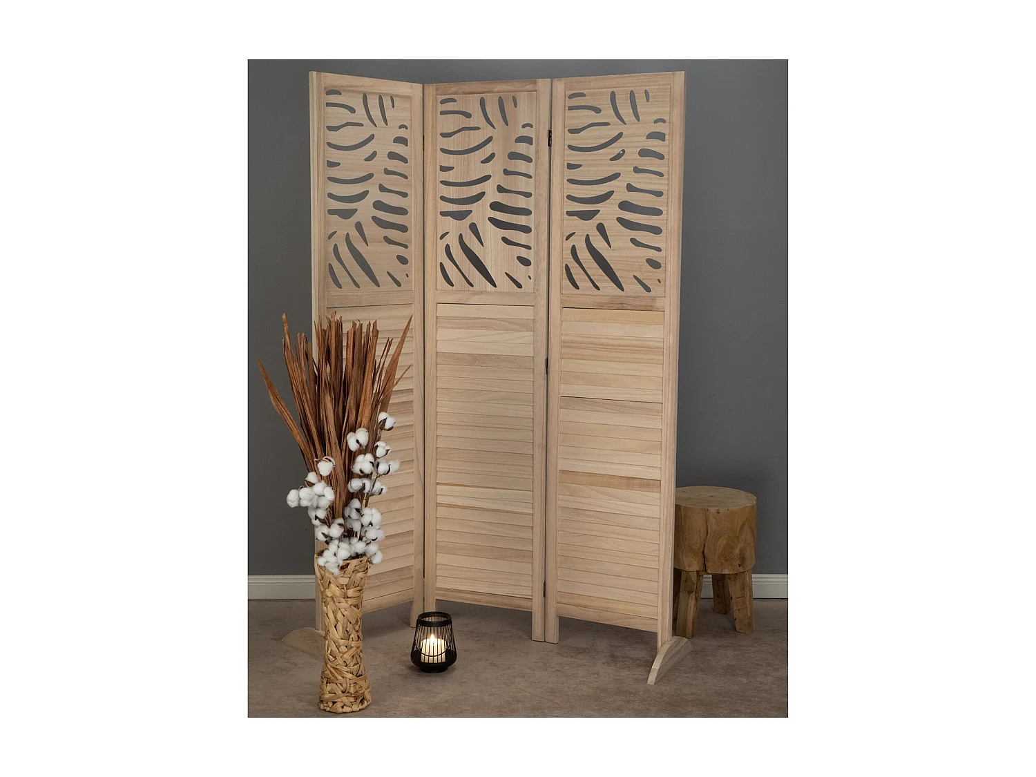 PARAVENT Palmier bois couleurs naturelles