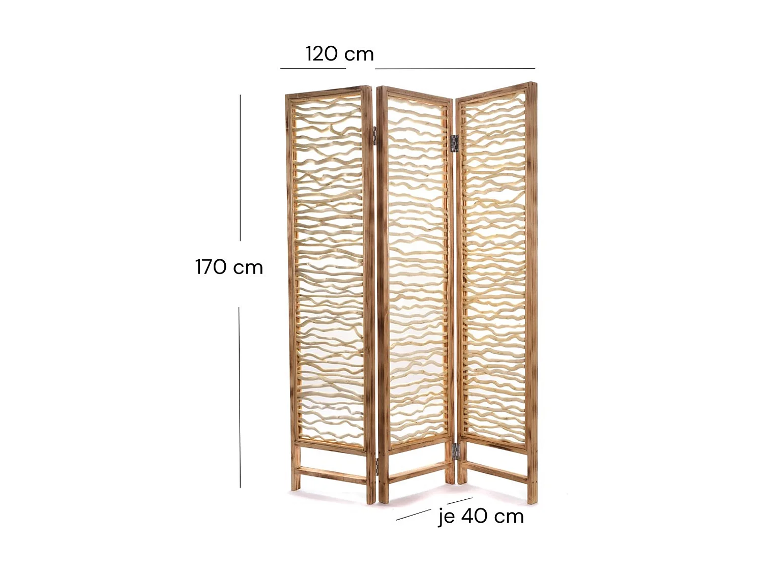 PARAVENT Twig 3 pièces. 170x120 cm, bois, pliable couleurs naturelles