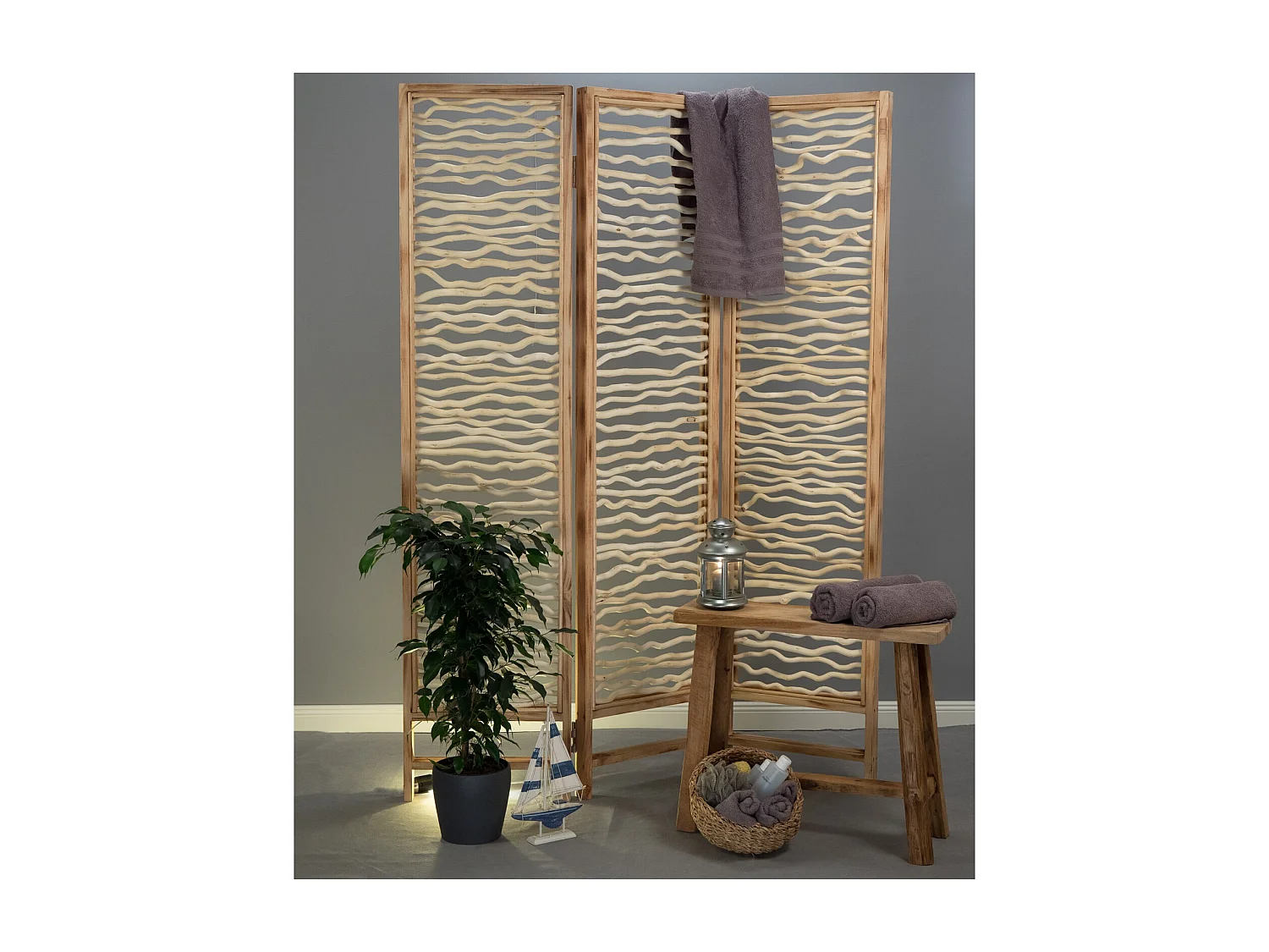 PARAVENT Twig 3 pièces. 170x120 cm, bois, pliable couleurs naturelles
