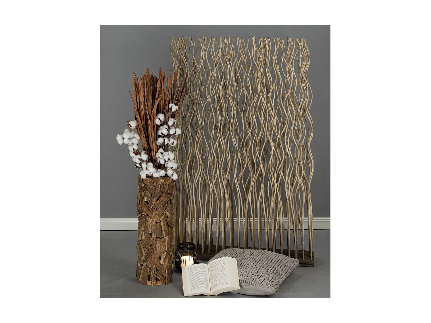 RAUMTEILER  Kinki Weidenholz gewellt grau