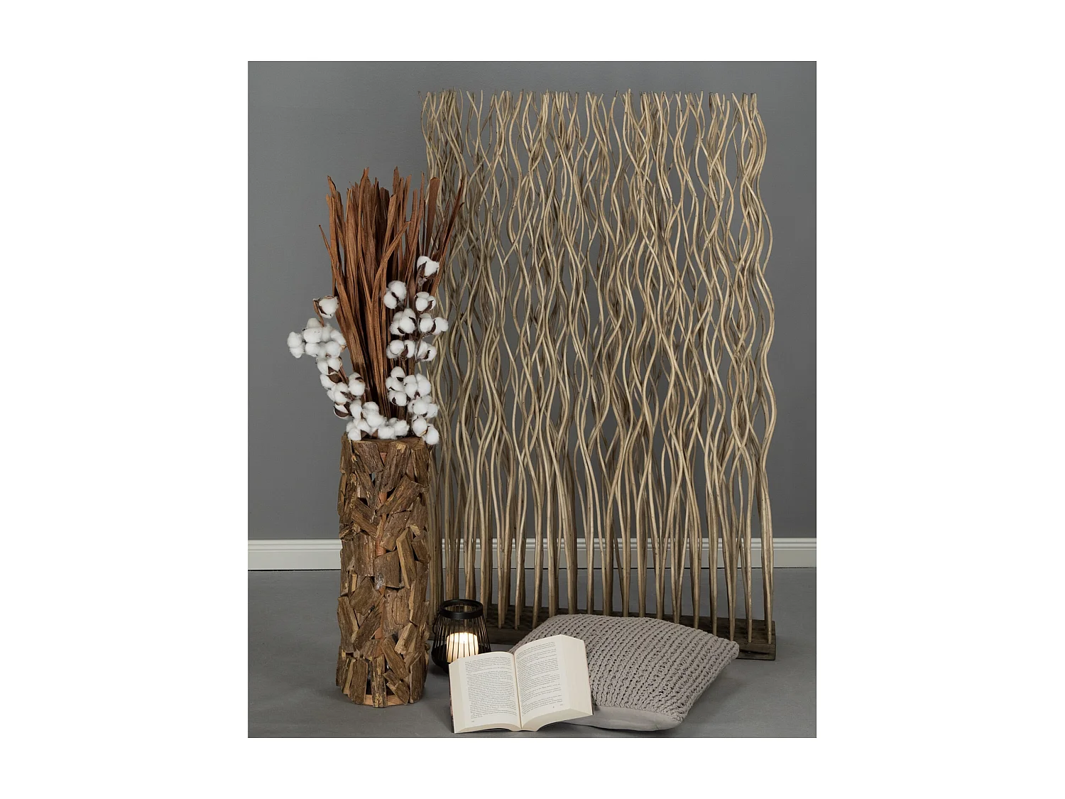 PARAVENT Kinki Bois de saule ondulé grau