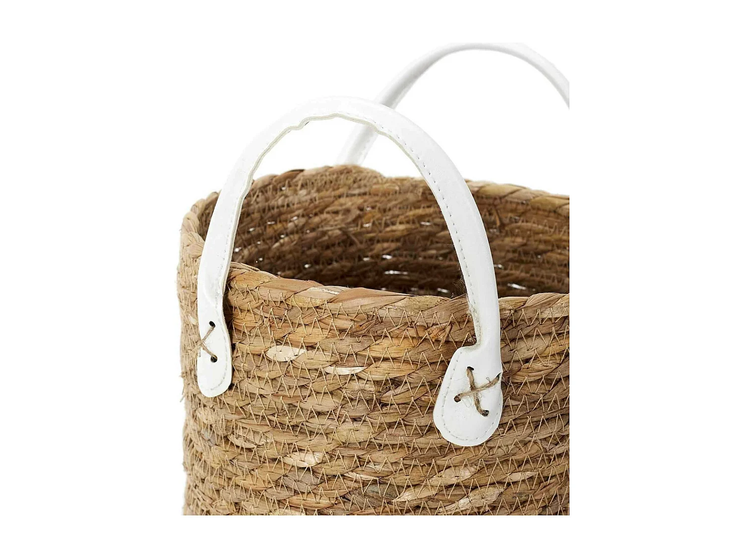 Lot de 3 Paniers Déco "Tressé" 45cm Naturel & Blanc