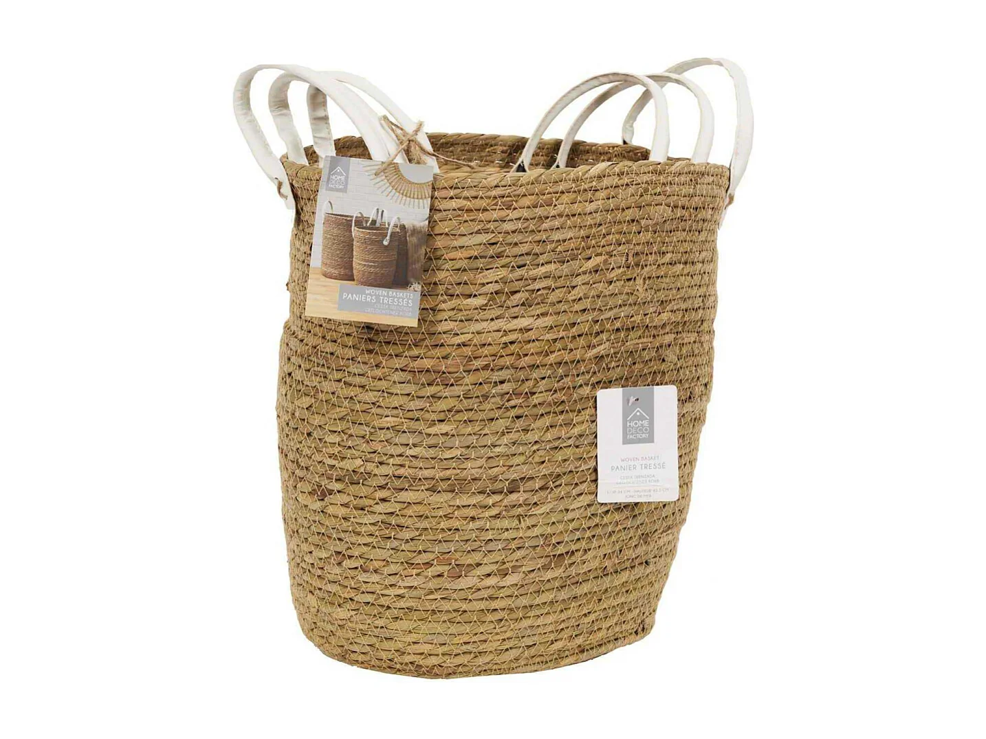 Lot de 3 Paniers Déco "Tressé" 45cm Naturel & Blanc