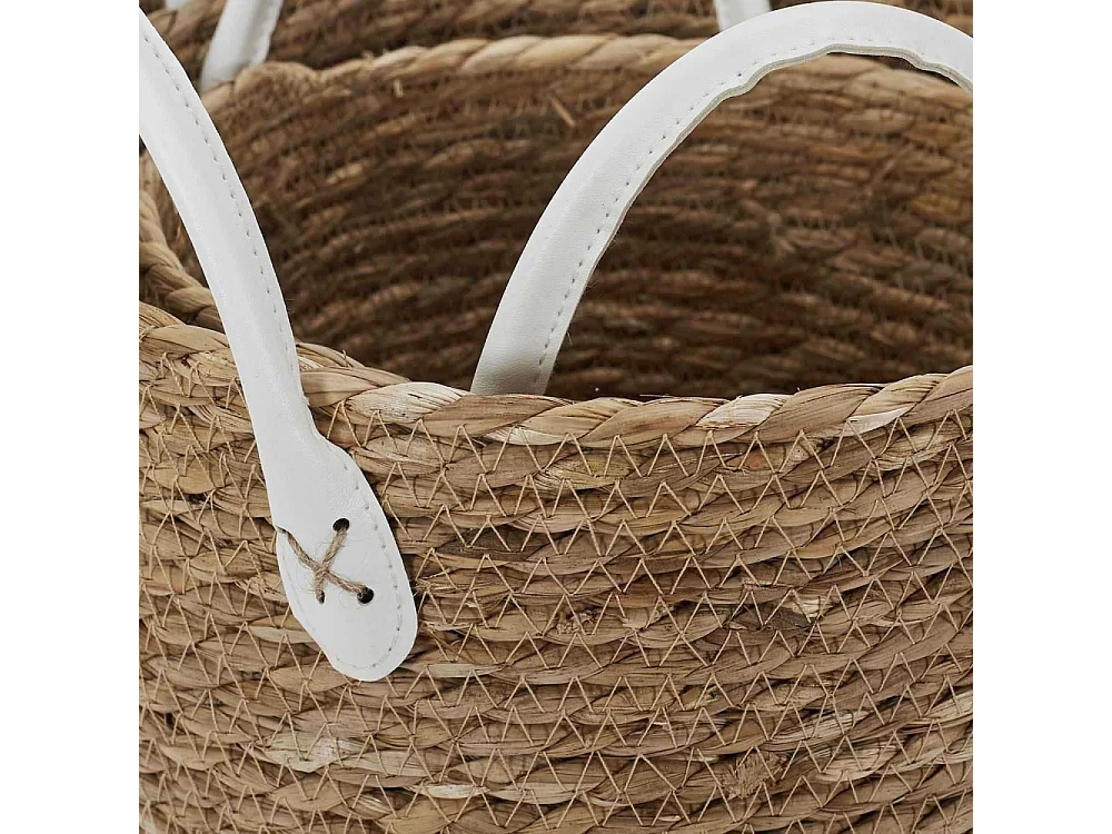Lot de 3 Paniers Déco "Tressé" 45cm Naturel & Blanc