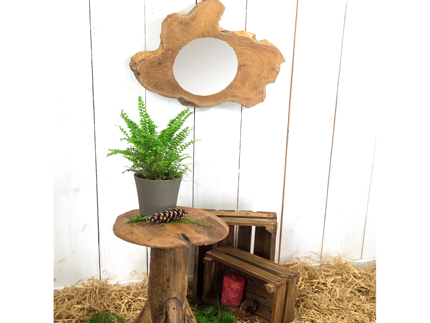 WANDSPIEGEL  Tiko Teakholz Wurzel, rund, Unikat naturfarben