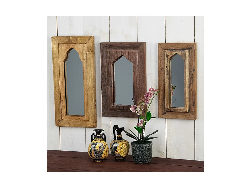 WANDSPIEGEL  Sara 40x25 cm, Mahagoni Massivholz dunkelbraun