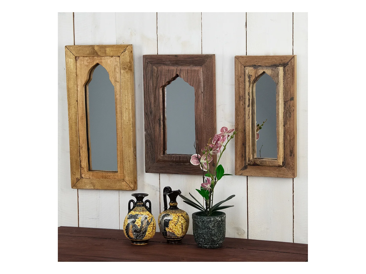 MIROIR MURAL Sara 40x25 cm, bois massif en acajou marron foncé