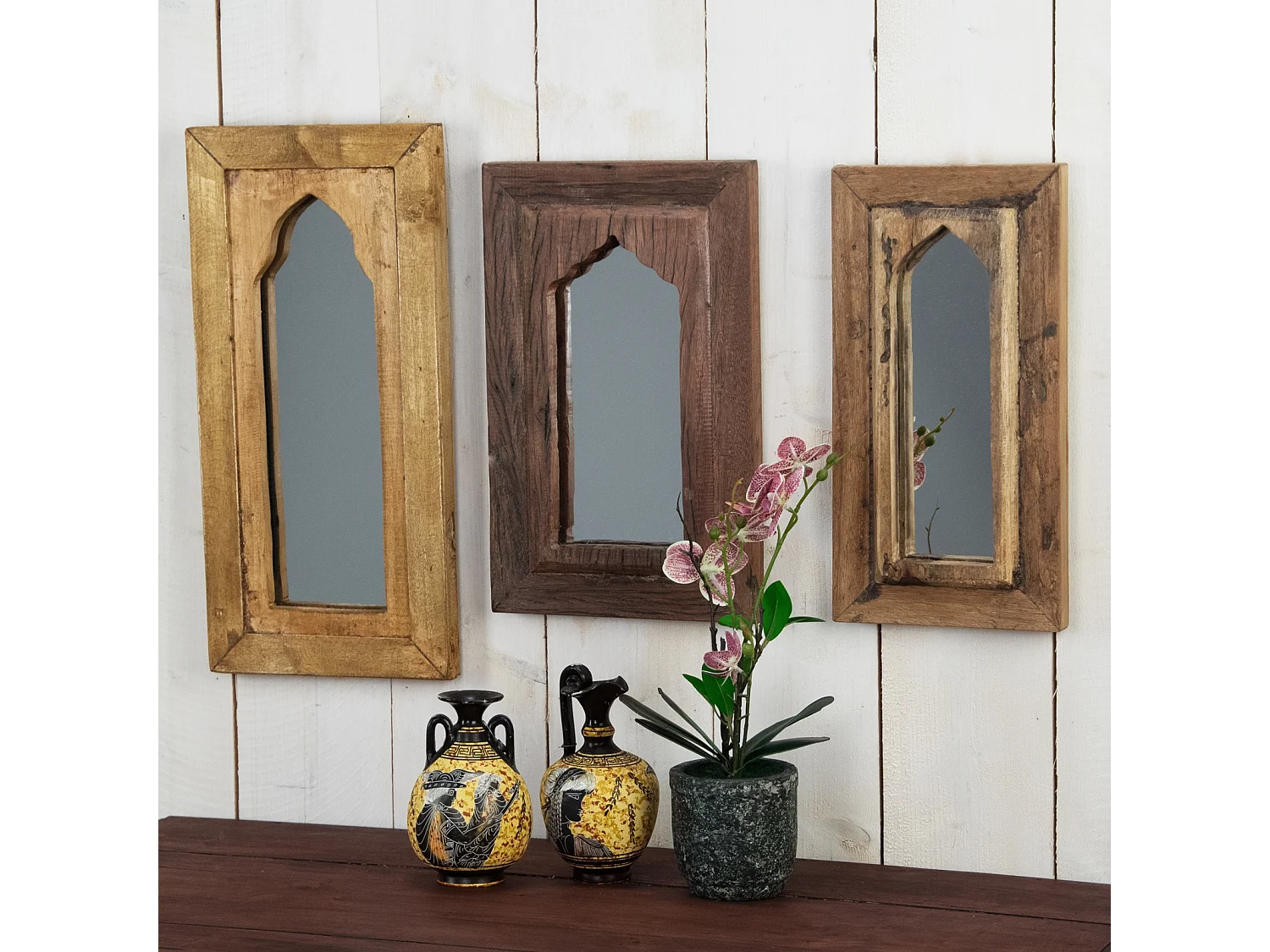 MIROIR MURAL Sara 40x25 cm, bois massif en acajou marron foncé