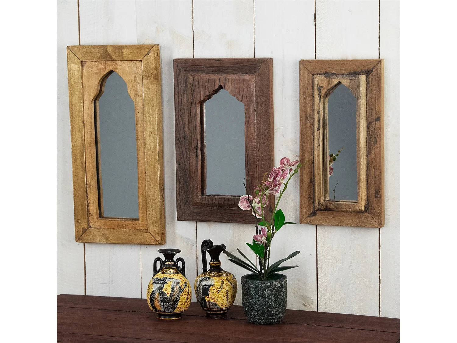 MIROIR MURAL Sara 40x25 cm, bois massif en acajou marron foncé