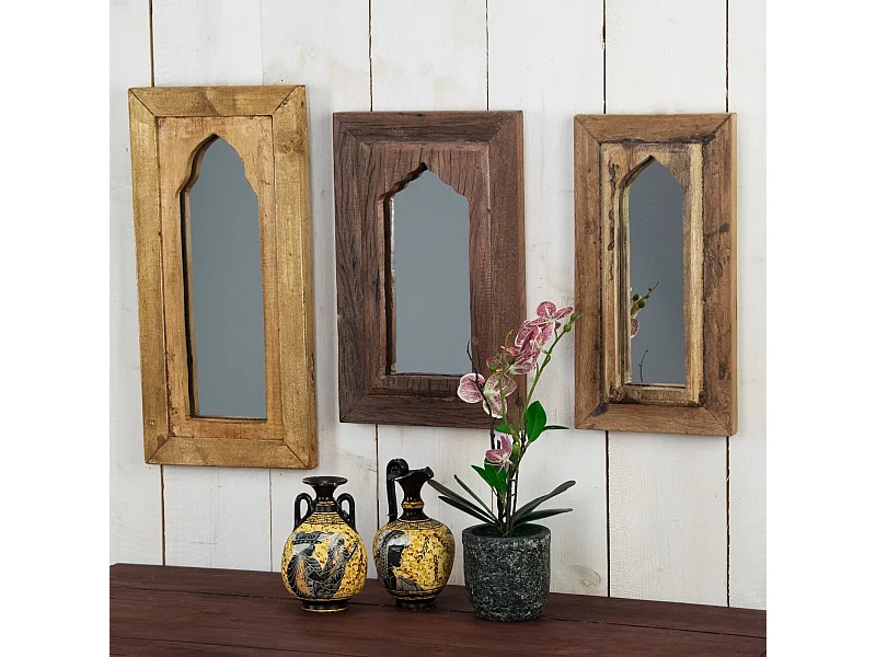 MIROIR MURAL Sara 40x25 cm, bois massif en acajou marron foncé