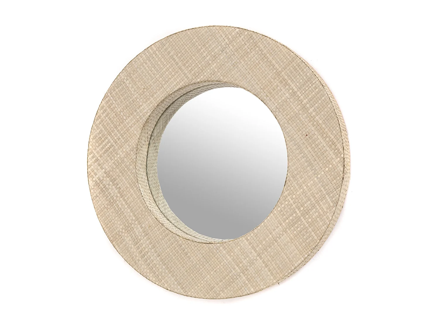 MIROIR MURAL LAISSE 50 rond, orné de feuilles de pandanus brun clair