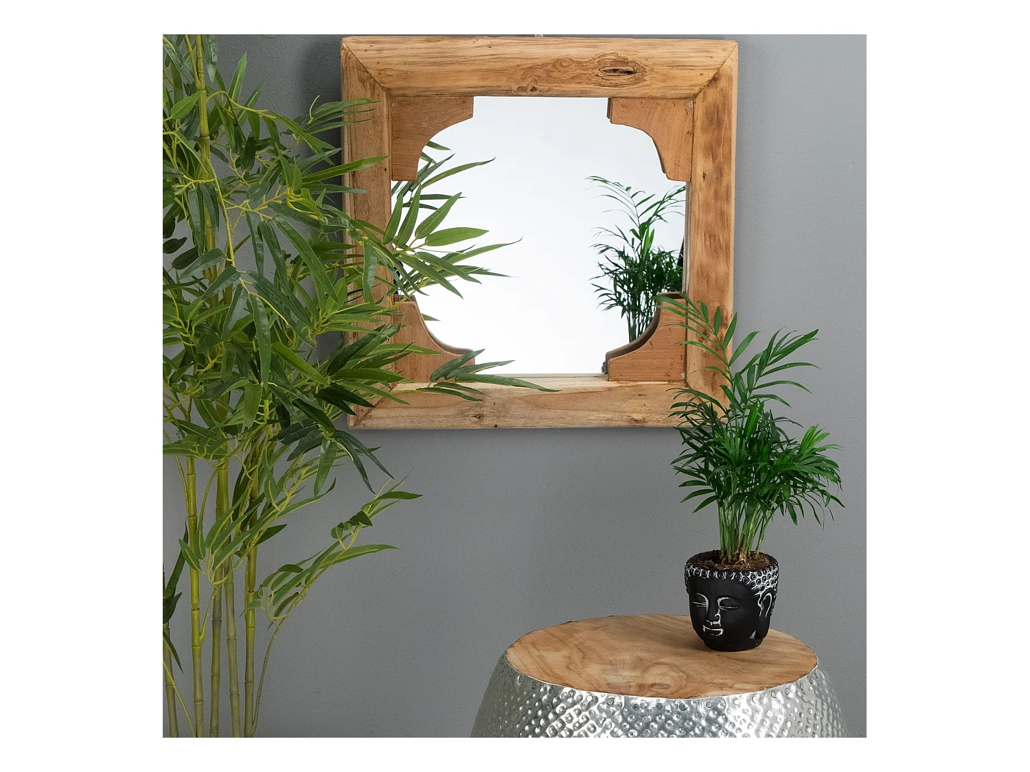 MIROIR MURAL Inde Teck, 50x50 cm couleurs naturelles