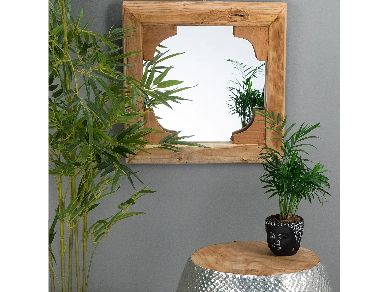 MIROIR MURAL Inde Teck, 50x50 cm couleurs naturelles