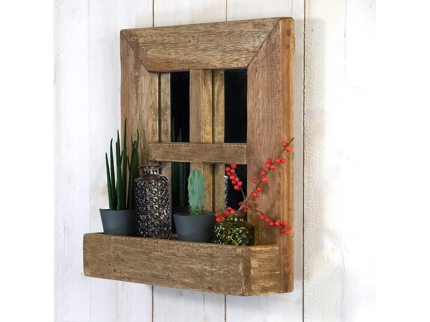 WANDSPIEGEL Vintago 40x36 cm, Mahagoni Holz, mit Ablage naturfarben