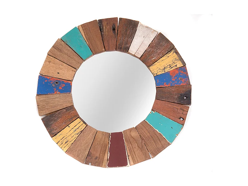 WANDSPIEGEL Poppy Recyclingholz massiv, rund bunt