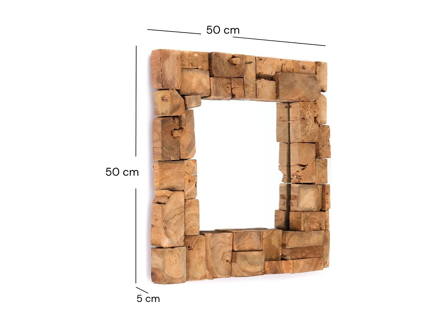 MIROIR MURAL Mosaïque 50x50cm bois massif couleurs naturelles
