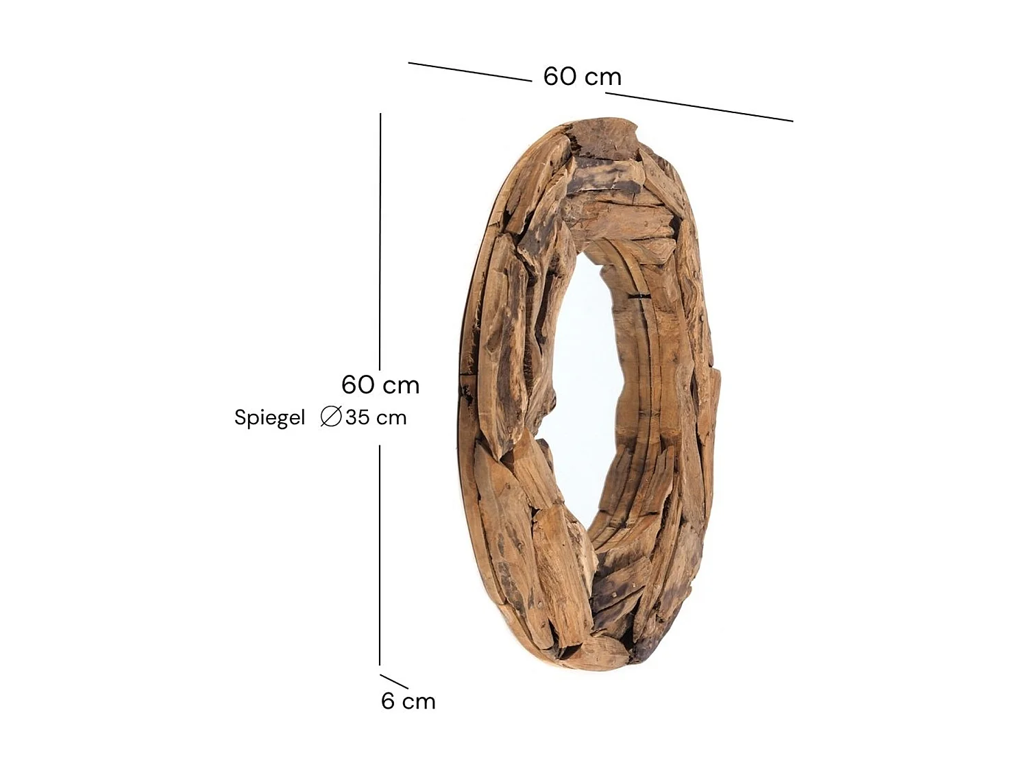 WANDSPIEGEL  TEAK 60 Teakholz (erodiert) naturfarben