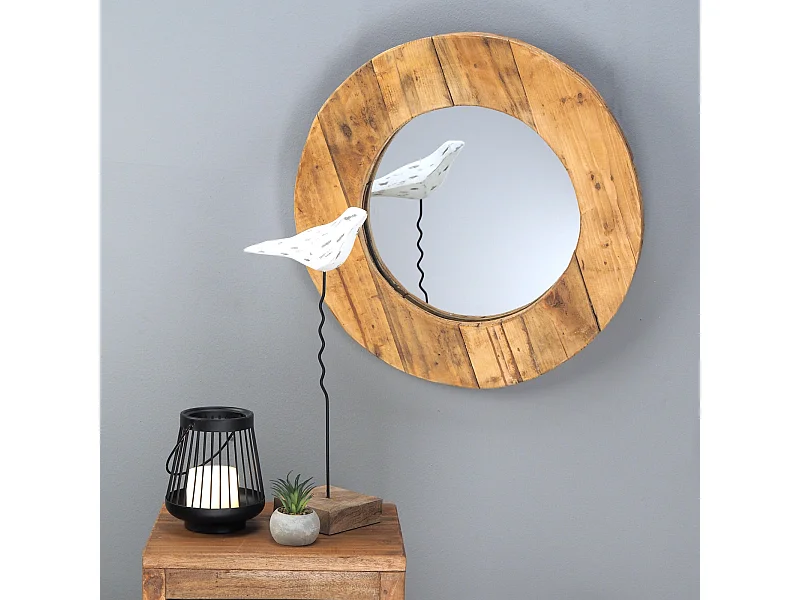 WANDSPIEGEL RONDO 50 cm, Massivholz, rund naturfarben