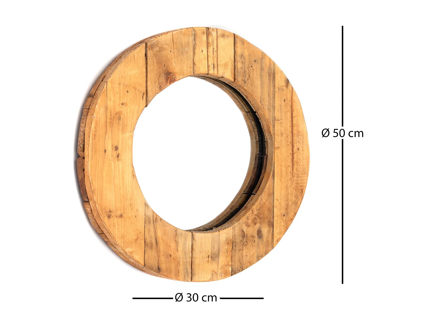 MIROIR MURAL RONDO 50 cm, bois massif, rond couleurs naturelles