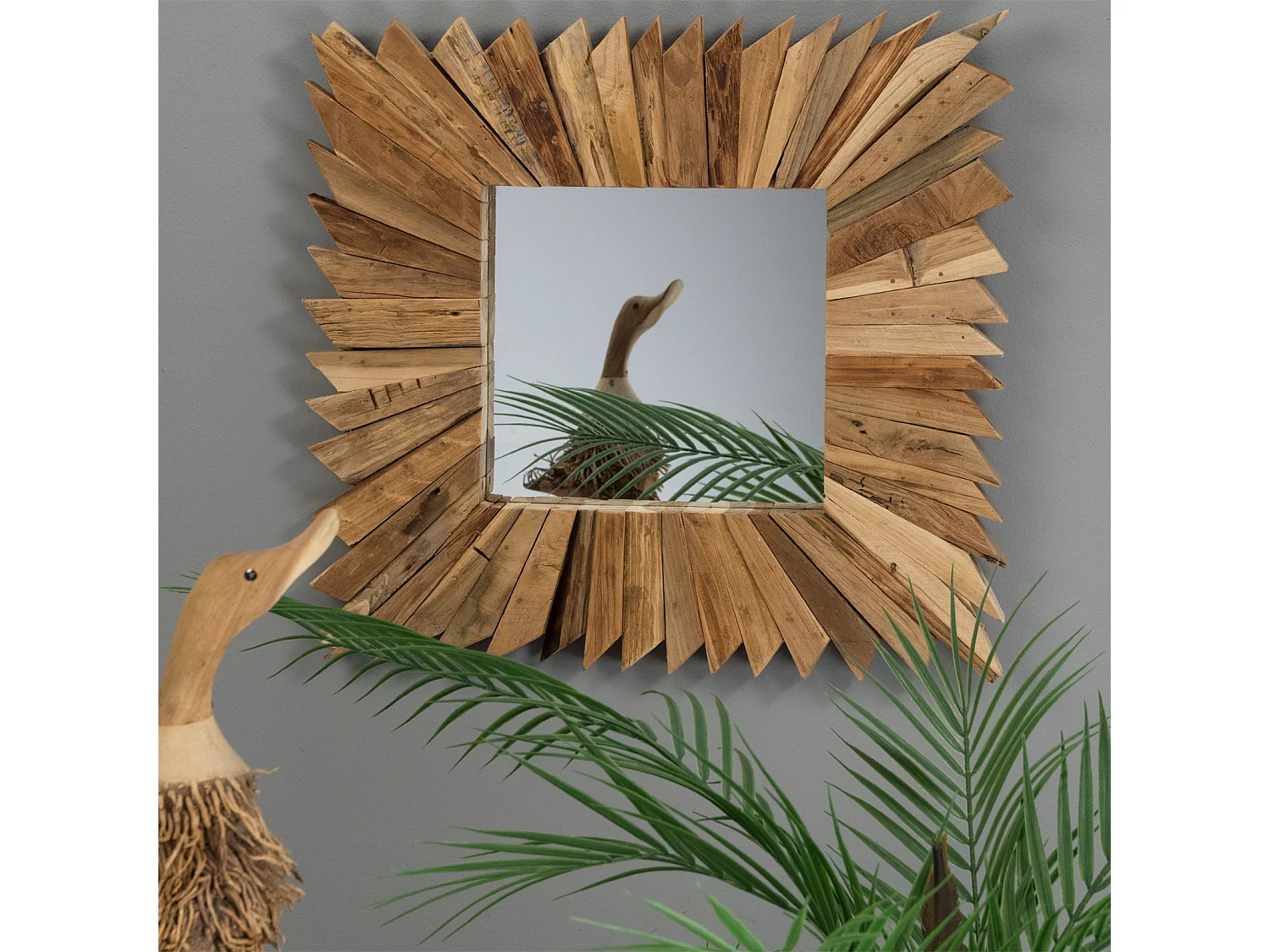 WANDSPIEGEL  Spikes  50x50 cm Massivholz naturfarben