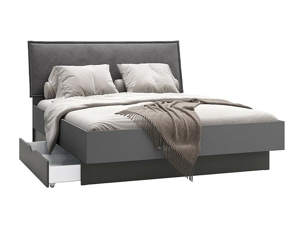 Chambre complète TEO lit + 2 chevets + commode anthracite