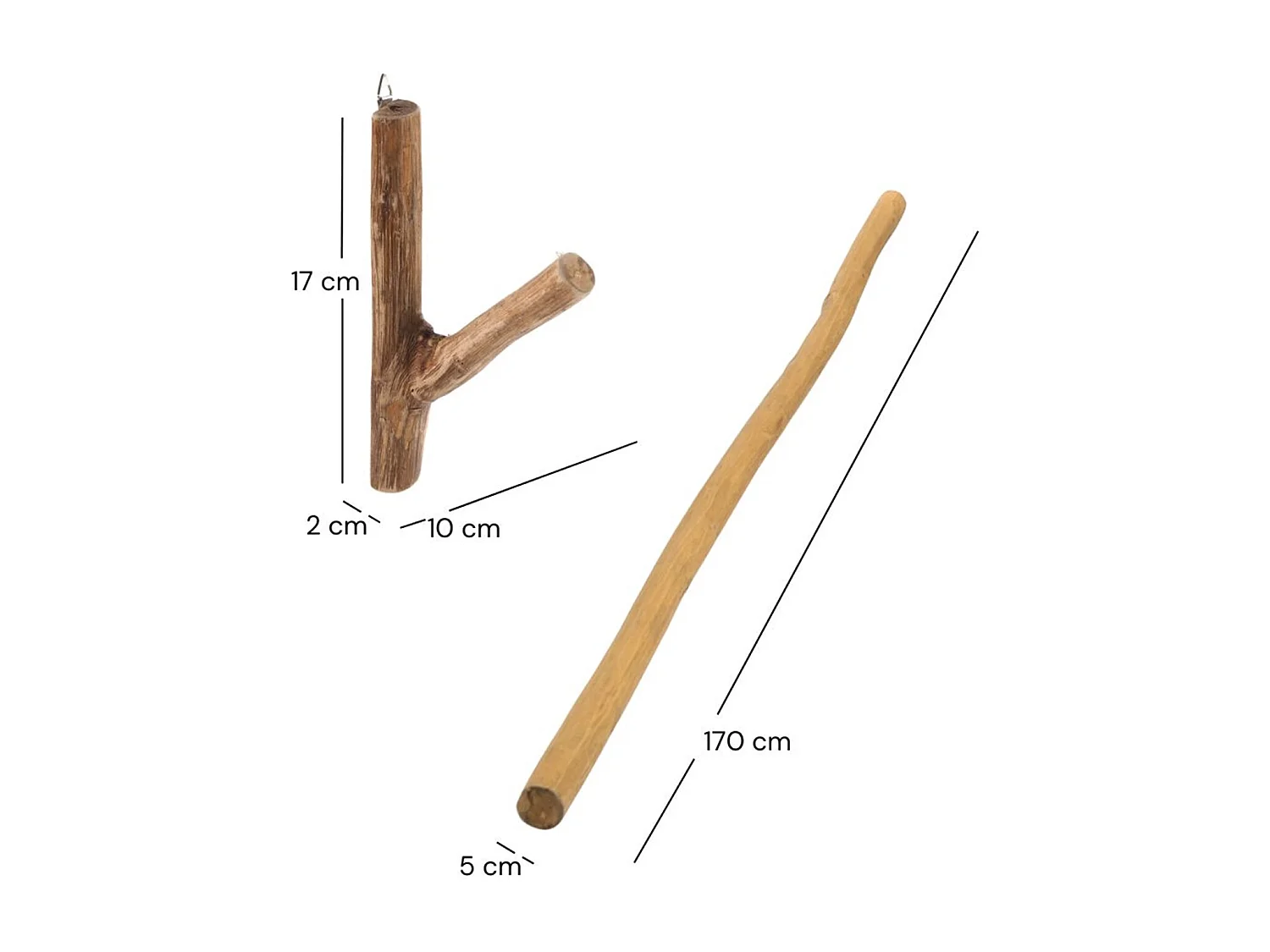 GARDINENSTANGE Vara 170 cm, Teak Massivholz mit Ast-Wandhaken
