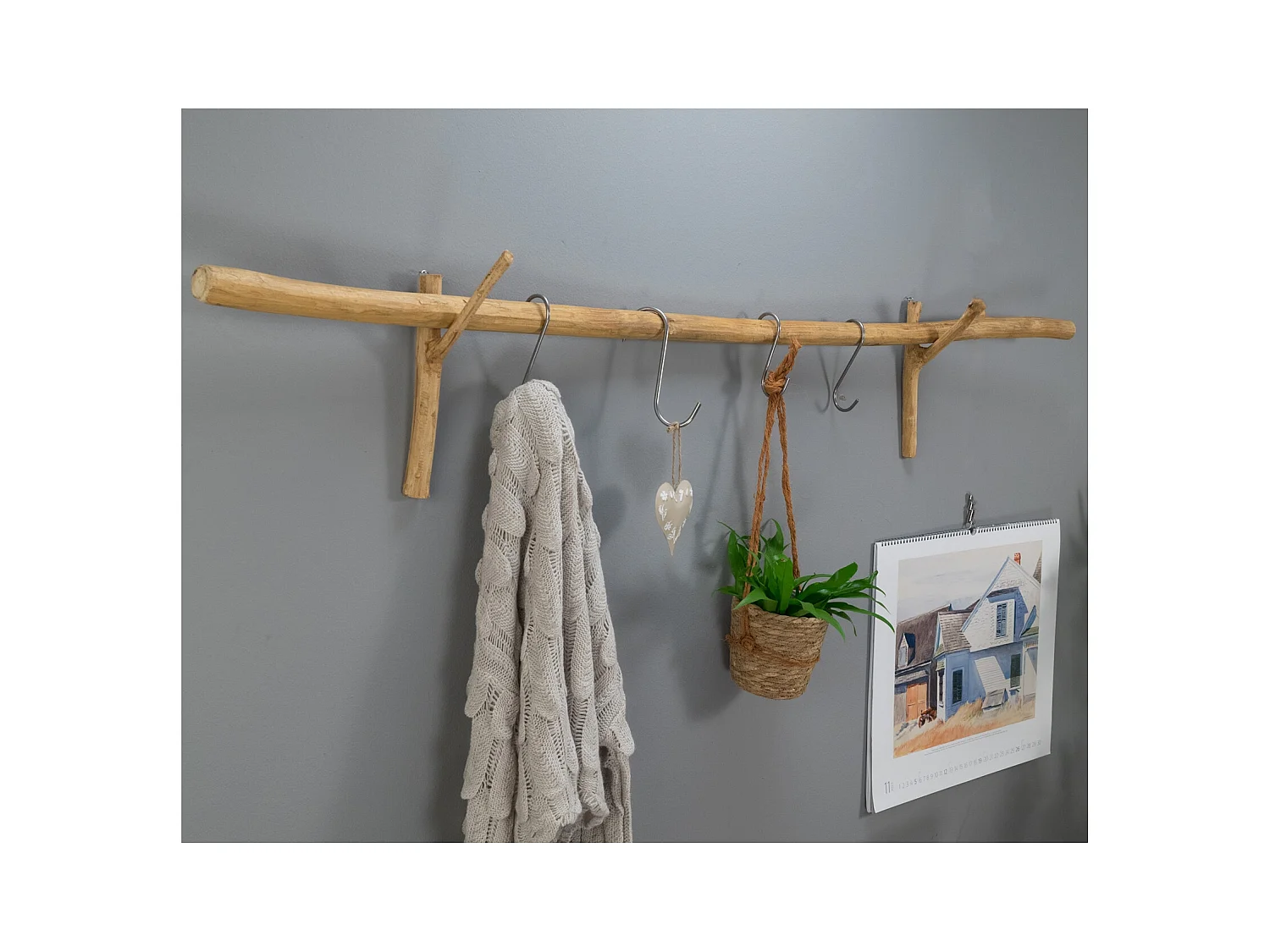 TRINGLE À RIDEAU Vara 170 cm, Teck massif avec crochets muraux en bois de nœud