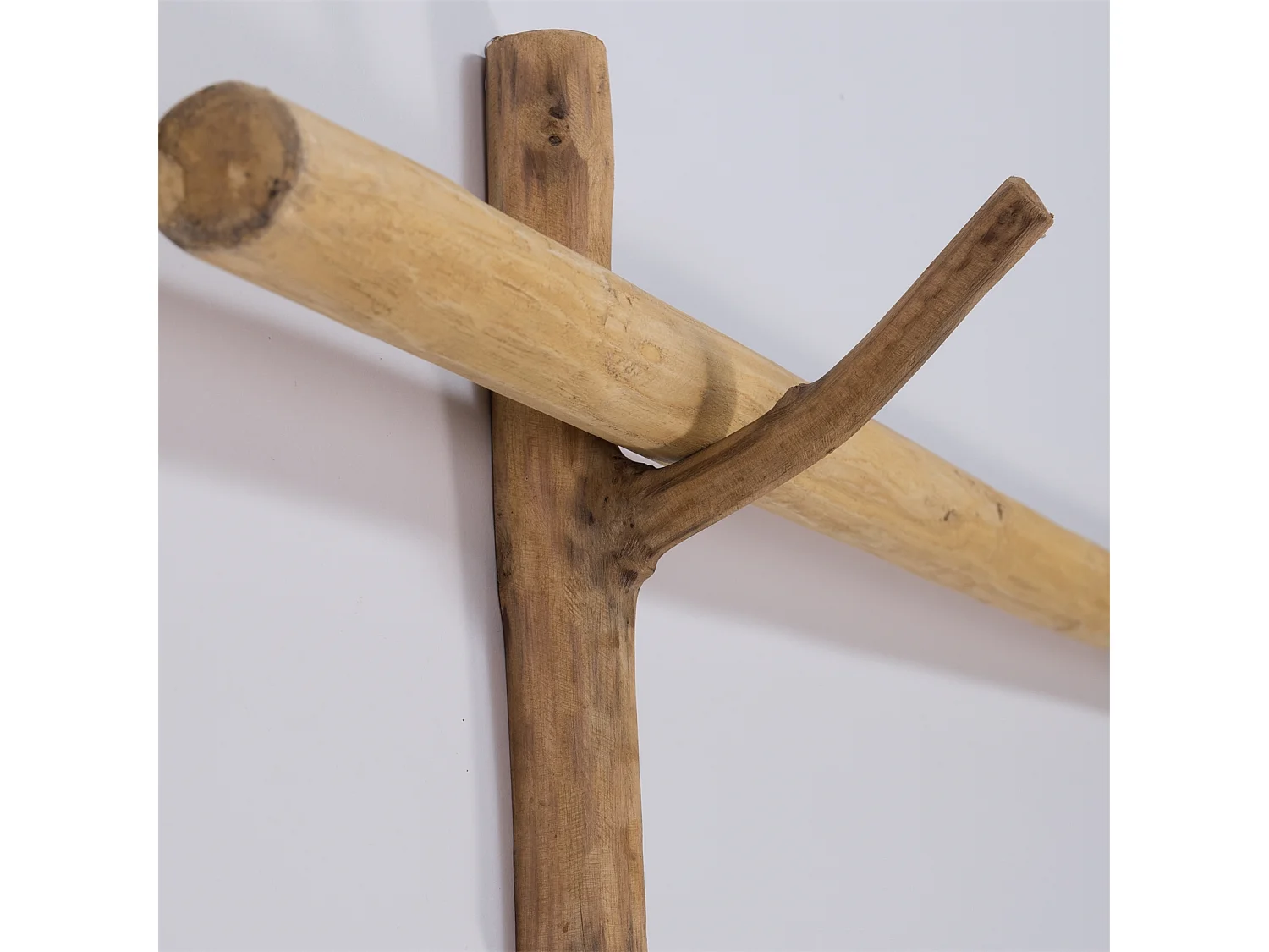 GARDINENSTANGE Vara 170 cm, Teak Massivholz mit Ast-Wandhaken