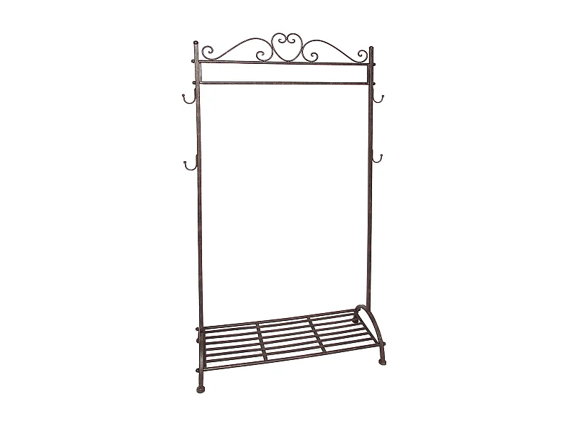 KLEIDERSTÄNDER NOSTALGIE Eisen, freistehend mit Schuhablage antik-braun