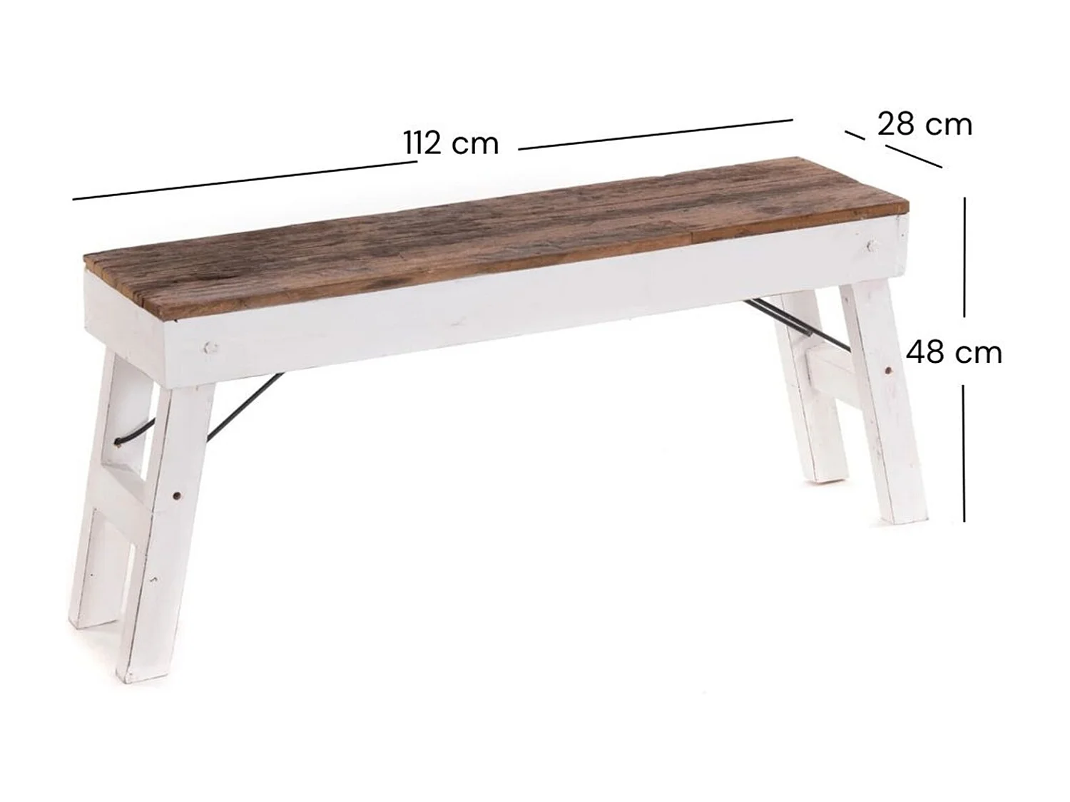 SITZBANK Aldo Recyclingholz massiv, Bein einklappbar 06 weiß-landhaus
