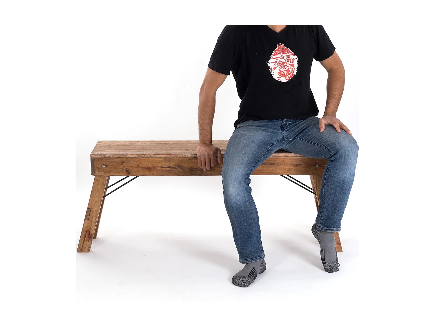 SITZBANK Aldo Recyclingholz massiv, Bein einklappbar 01 natur-vintage