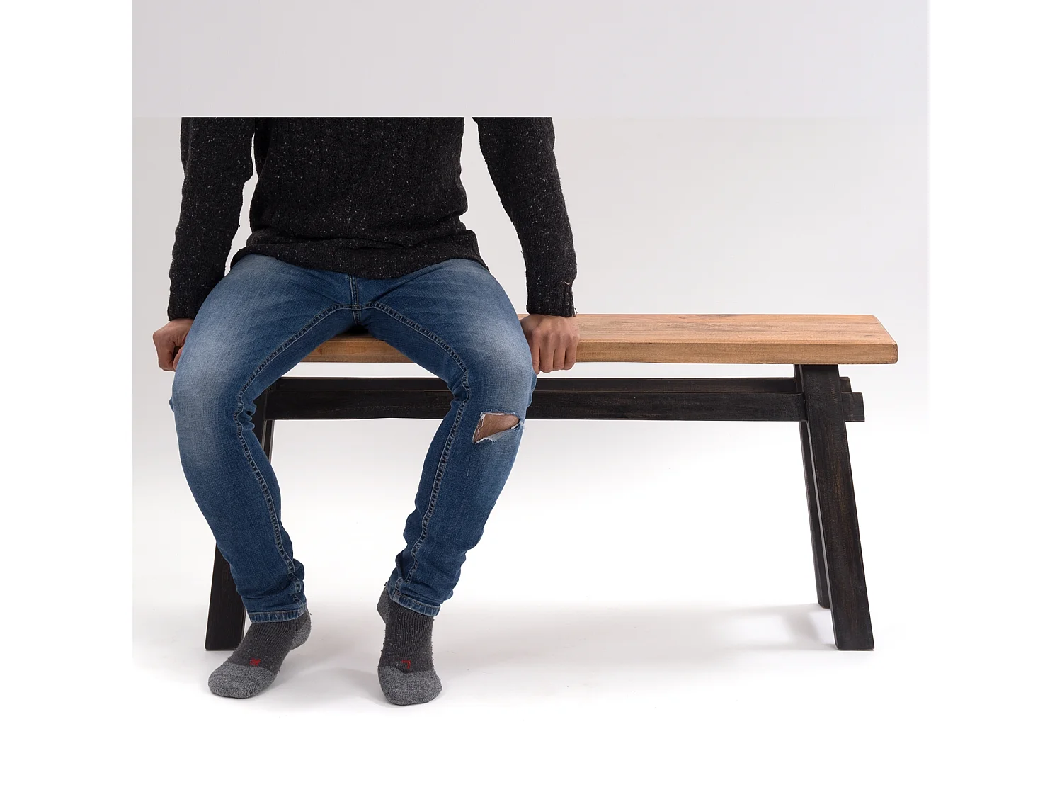 SITZBANK  East 118 Mahagoni Recyclingholz massiv 04 schwarz-natur