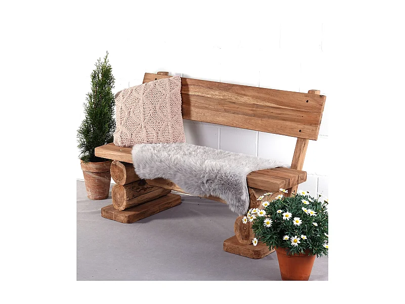 SITZBANK Anton 120cm, Teak Massivholz, mit Lehne naturfarben