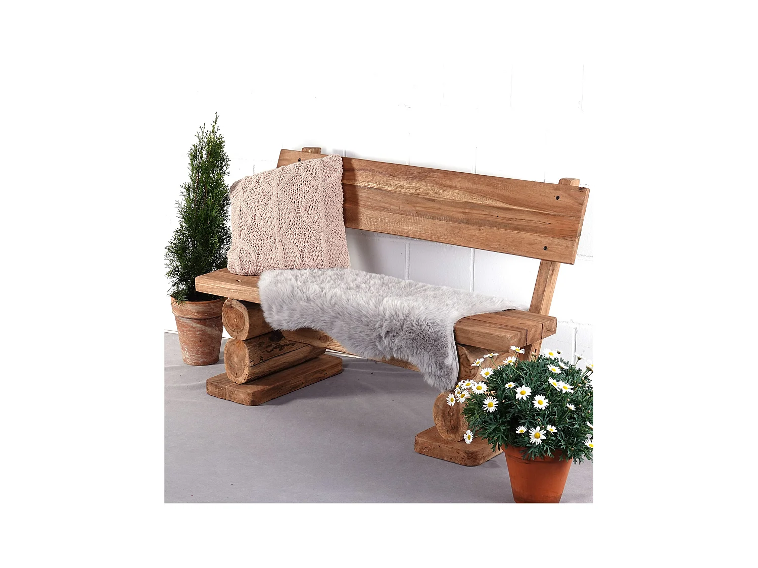 SITZBANK Anton 120cm, Teak Massivholz, mit Lehne naturfarben