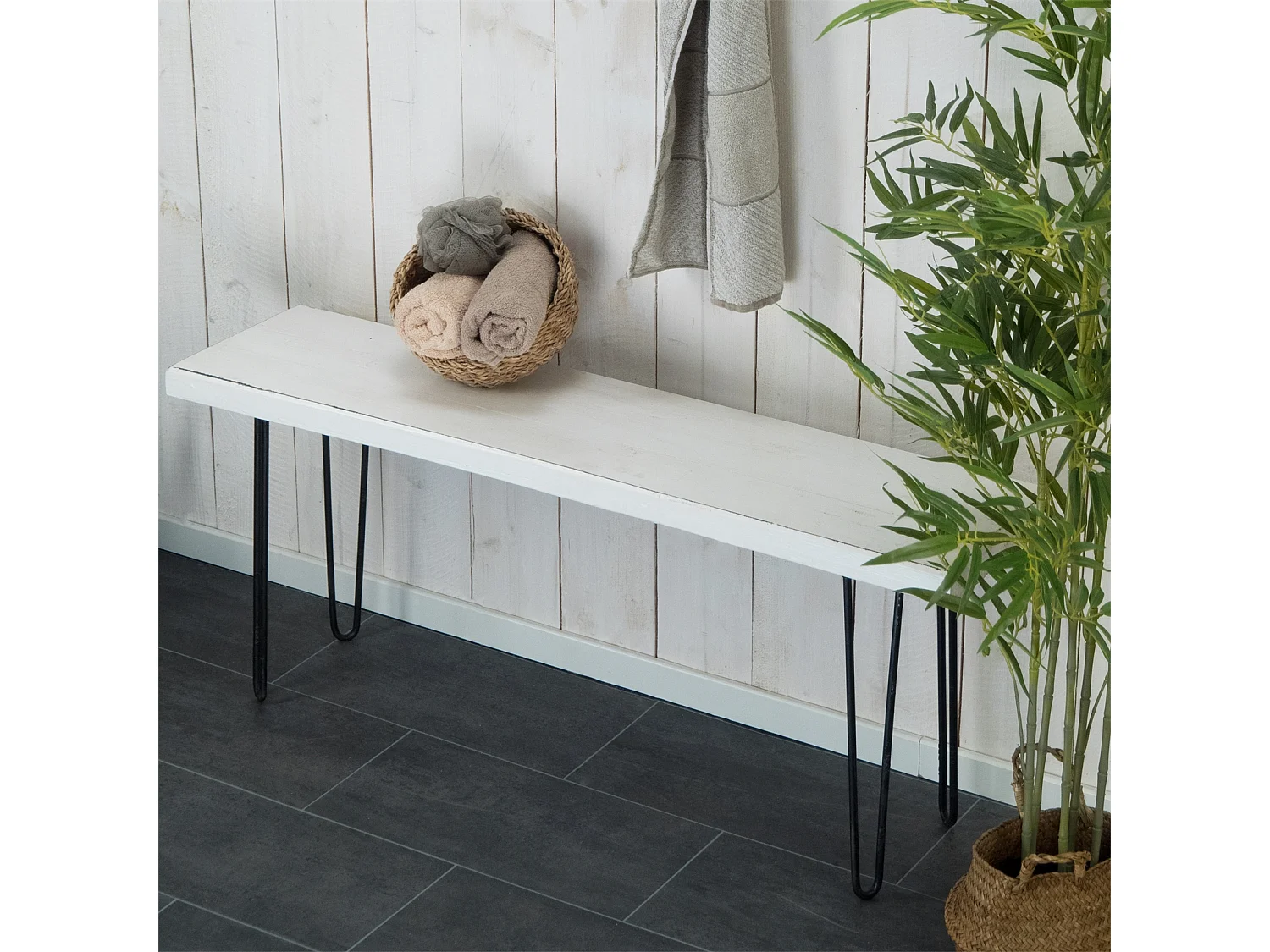 BANC Bohle 120 Bois massif en acajou, pieds en métal 06 weiß-landhaus