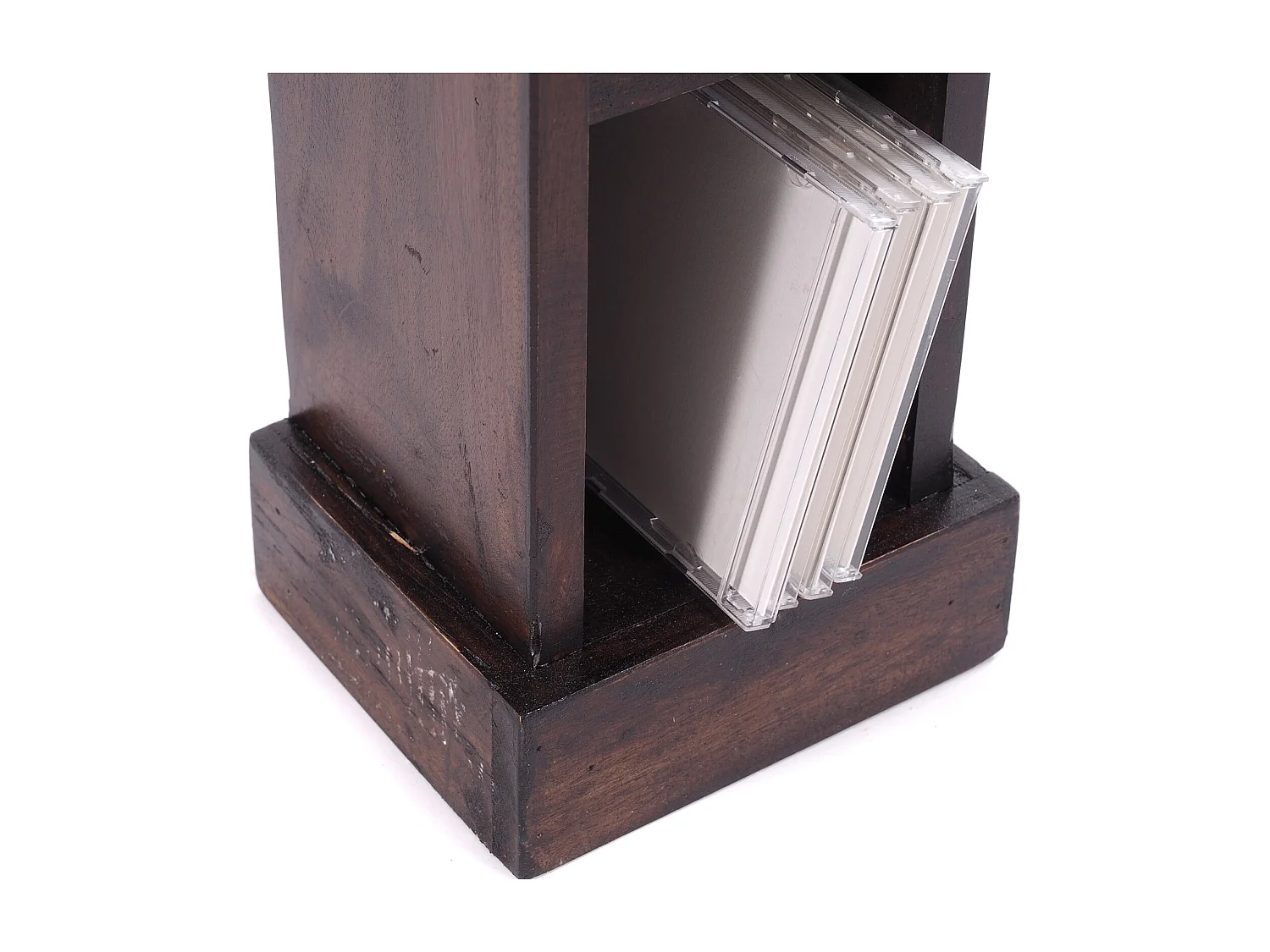 ÉTAGÈRE À CD TORRE Bois massif en acajou, 4 compartiments 03 dunkelbraun