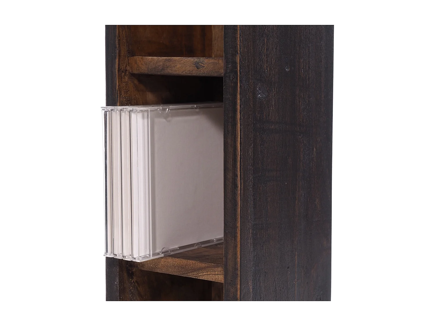 ÉTAGÈRE À CD TORRE Bois massif en acajou, 4 compartiments 04 schwarz-natur