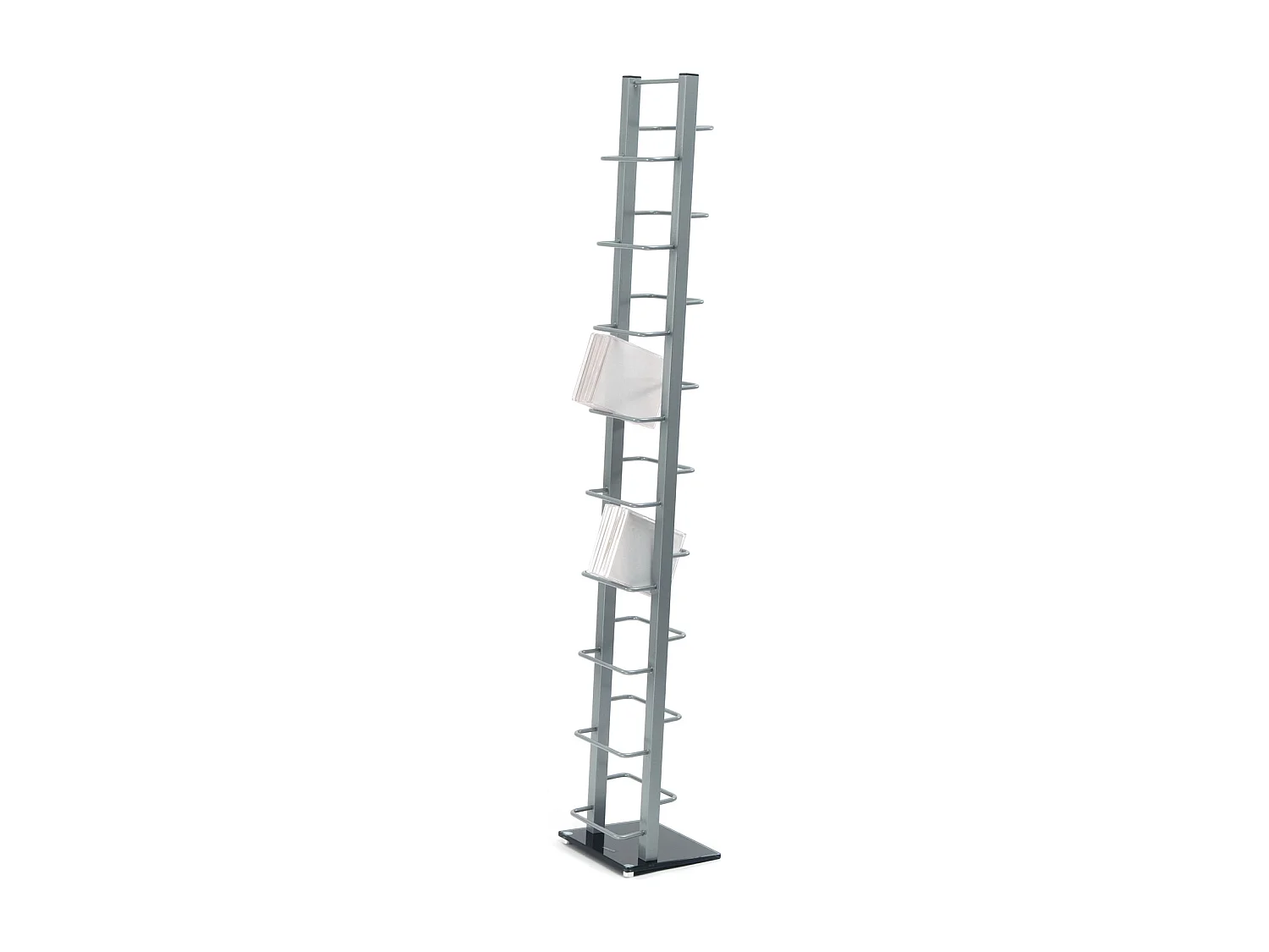 CD-STÄNDER Tower  Metall mit Glasfuß, für 126 CDs silber